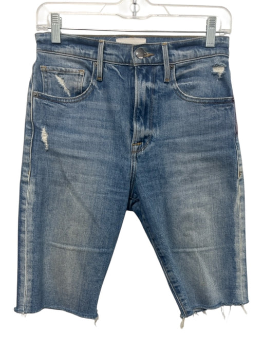 Frame Size 26 Medium Wash Cotton Cut off High Rise distressed Capri Pants Medium Wash / 26