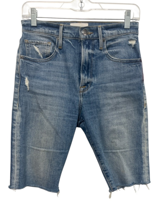Frame Size 26 Medium Wash Cotton Cut off High Rise distressed Capri Pants Medium Wash / 26