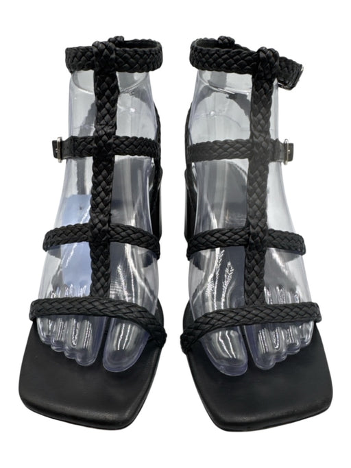 Paige Shoe Size 6 Black Leather open toe Braided Caged Block heel Sandals Black / 6