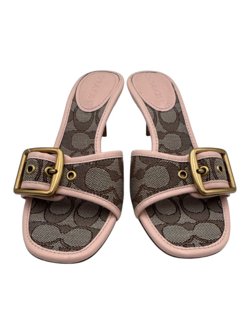 Coach Shoe Size 5.5 Pink & Brown Leather & Textile Buckle Monogram Mule Sandals Pink & Brown / 5.5