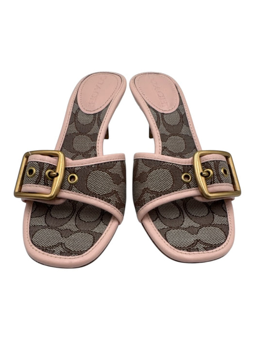 Coach Shoe Size 5.5 Pink & Brown Leather & Textile Buckle Monogram Mule Sandals Pink & Brown / 5.5