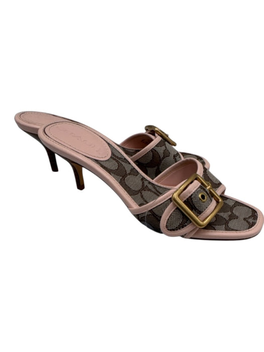 Coach Shoe Size 5.5 Pink & Brown Leather & Textile Buckle Monogram Mule Sandals Pink & Brown / 5.5