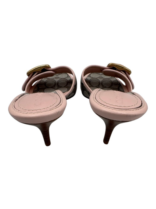 Coach Shoe Size 5.5 Pink & Brown Leather & Textile Buckle Monogram Mule Sandals Pink & Brown / 5.5