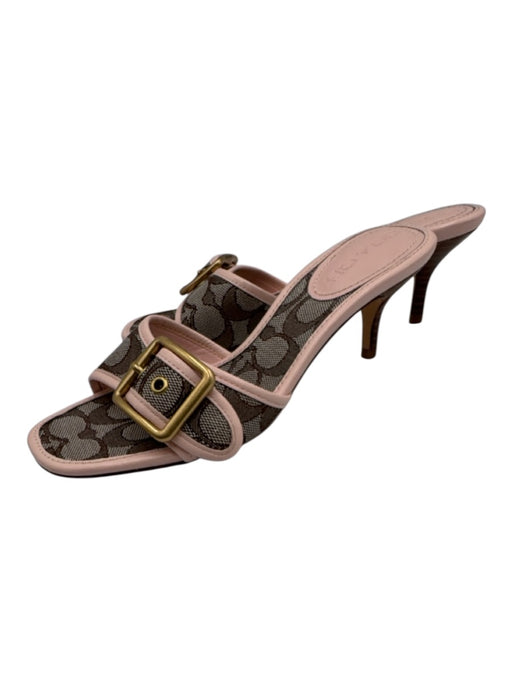 Coach Shoe Size 5.5 Pink & Brown Leather & Textile Buckle Monogram Mule Sandals Pink & Brown / 5.5