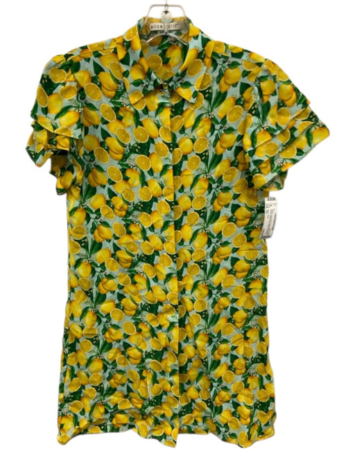 Alice + Olivia Size XS Yellow, Green, Blue Cupro Short Sleeve Lemons Dress Yellow, Green, Blue / XS