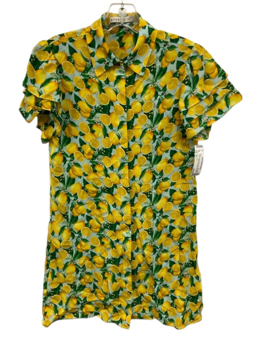 Alice + Olivia Size XS Yellow, Green, Blue Cupro Short Sleeve Lemons Dress Yellow, Green, Blue / XS