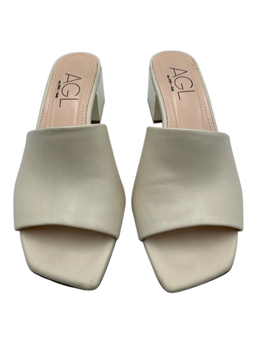 AGL Shoe Size 36 White Leather Square Toe Open Toe Block Heel Sandals White / 36