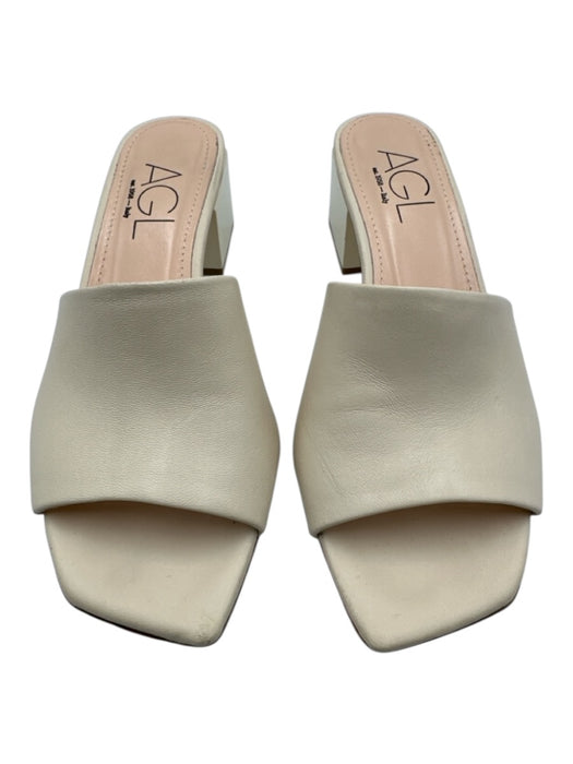 AGL Shoe Size 36 White Leather Square Toe Open Toe Block Heel Sandals White / 36