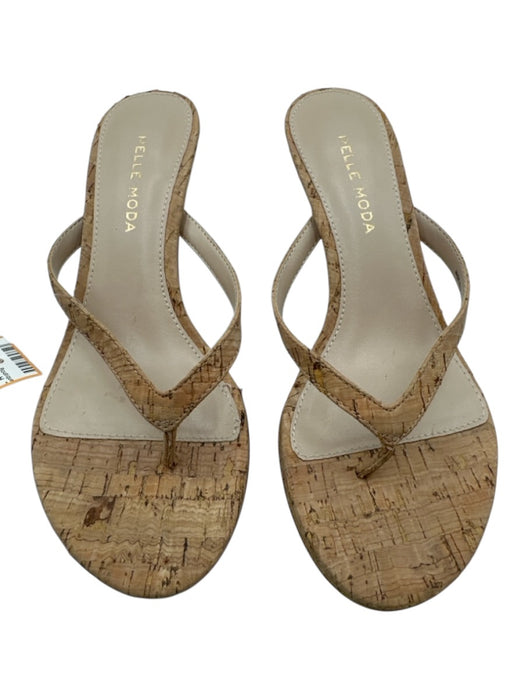 Pelle Moda Shoe Size 6 Beige Cork & Leather Thong Strap Kitten Heel Sandals Beige / 6