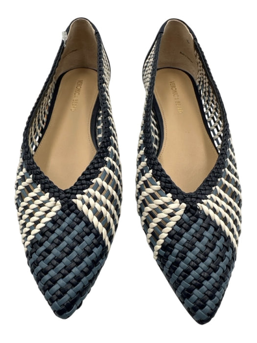 Veronica Beard Shoe Size 6 Blue Leather Pump Almond Toe Woven Slip On Flats Blue / 6
