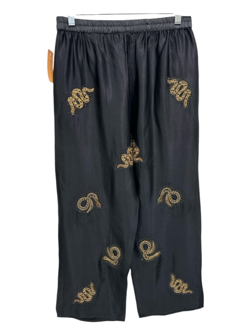 Farm Size M Black & Gold Modal Beaded Snake Elastic Waist Flowy Pants Black & Gold / M