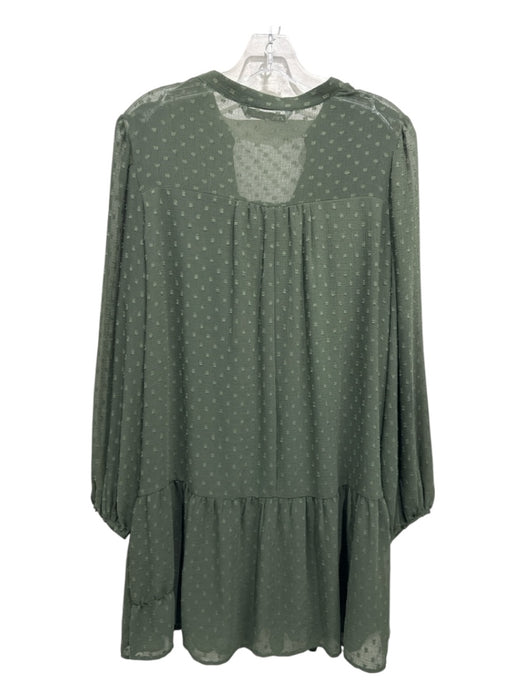 Zara Size M Dark Green Polyester V Neck Textured Long Sleeve Ruffle Detail Dress Dark Green / M