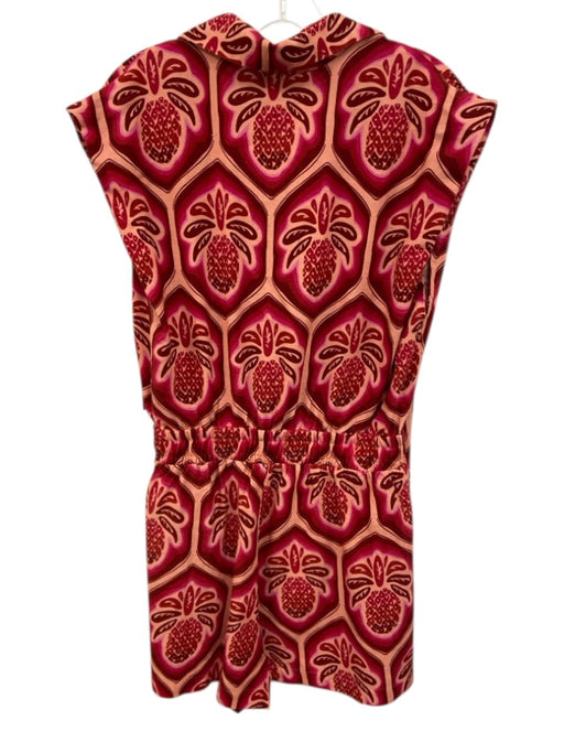 Farm Rio Size M Pink & Red Linen Blend Pineapple Sleeveless Tie Waist Romper Pink & Red / M