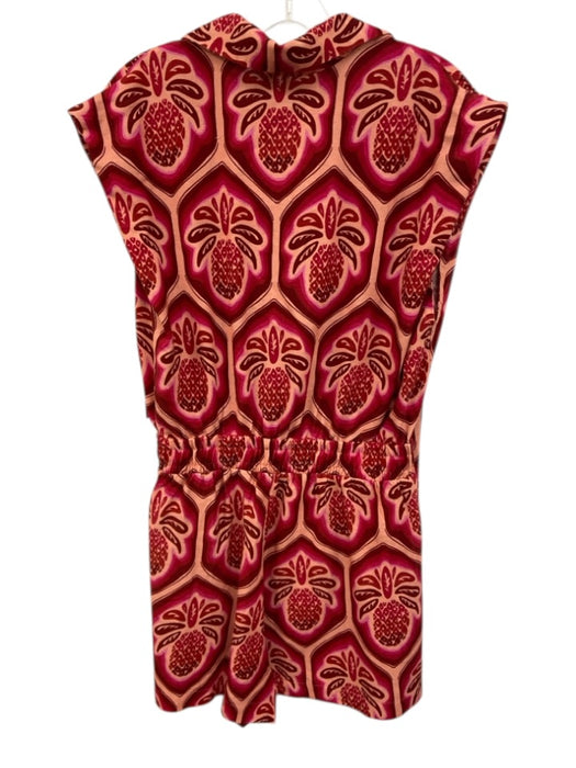 Farm Rio Size M Pink & Red Linen Blend Pineapple Sleeveless Tie Waist Romper Pink & Red / M