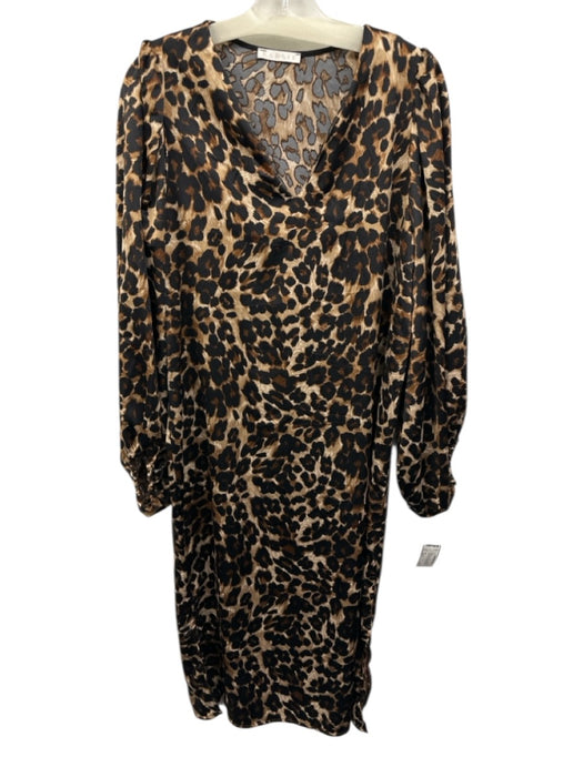 Karlie Size Est M Mixed Brown Polyester Long Sleeve Leopard V Neck Kaftan Dress Mixed Brown / Est M