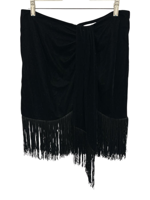 Zara Size Large Black Velvet Fringe Sash Skirt Black / Large