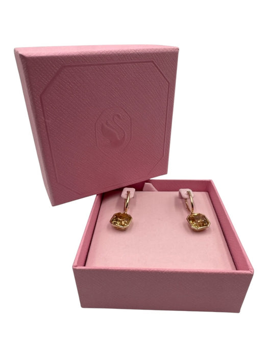 Swarovski Gold & Amber Crystal Gold Tone Octogon drop Square Cushion Earrings Gold & Amber