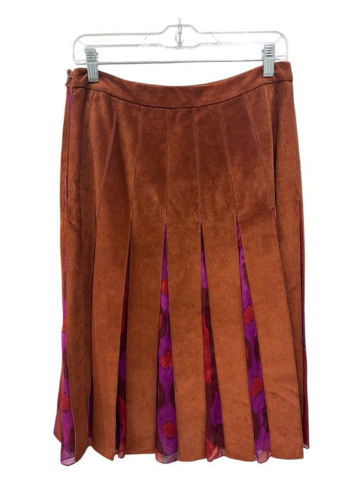 Diane Von Furstenberg Size 6 Brown & Purple Suede Paneled Knee Length Skirt Brown & Purple / 6