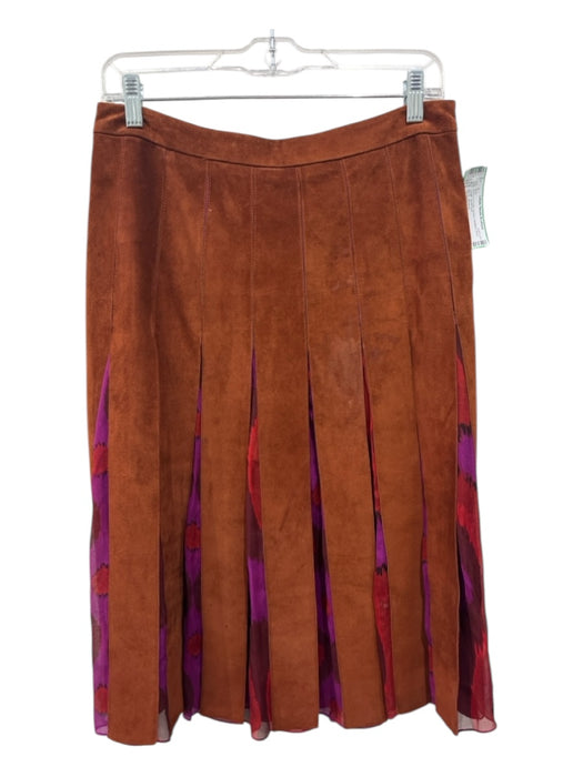 Diane Von Furstenberg Size 6 Brown & Purple Suede Paneled Knee Length Skirt Brown & Purple / 6