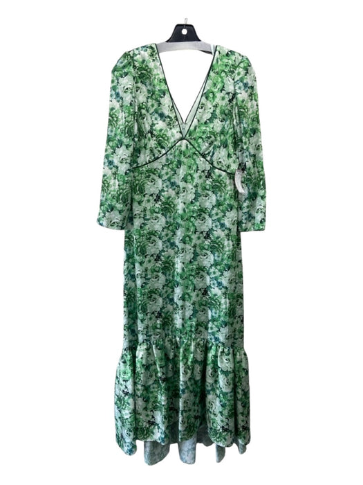 Antonio Melani Size 6 Green Print Polyester Floral Double V Long Sleeve Dress Green Print / 6