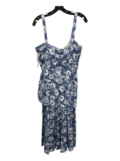 Veronica Beard Size 12 Blue & White Cotton Shoulder Straps Button Up Dress Blue & White / 12