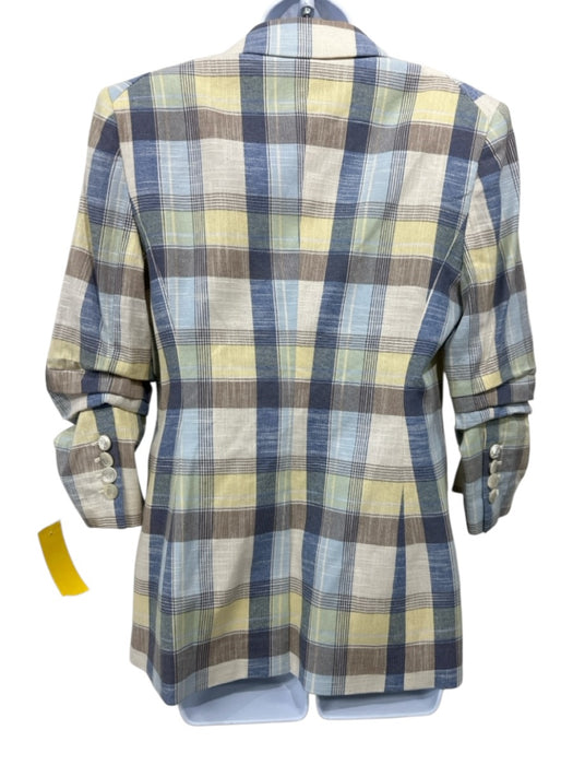 Veronica Beard Size 6 Blue, Yellow, Brown Cotton Blend Flap Pocket Plaid Jacket Blue, Yellow, Brown / 6