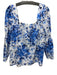 Tuckernuck Size M Blue & White Cotton Shirred Floral Puff Shoulder Top Blue & White / M
