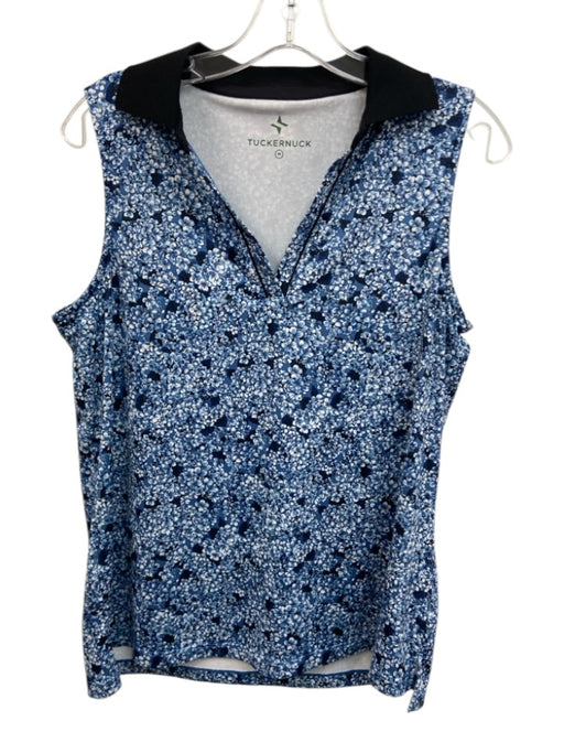 Tuckernuck Size M Blue Polyester Floral Collar Sleeveless V Neck Top Blue / M
