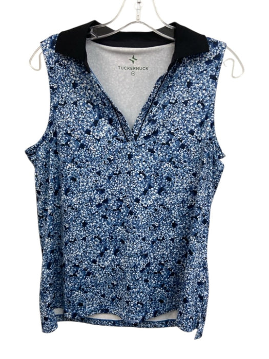 Tuckernuck Size M Blue Polyester Floral Collar Sleeveless V Neck Top Blue / M