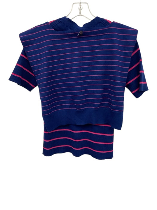 Derek Lam 10 Crosby Size M Navy & Pink Cotton Blend Crew Neck Striped Top Navy & Pink / M