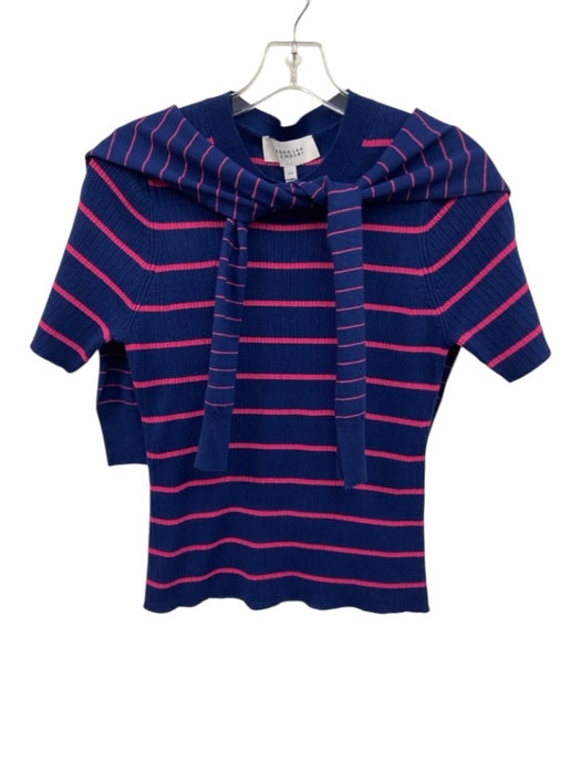 Derek Lam 10 Crosby Size M Navy & Pink Cotton Blend Crew Neck Striped Top Navy & Pink / M