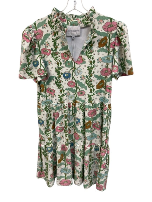 Smith & Quinn Size M White, Green & mutli Polyester Blend Ruffle Neck Dress White, Green & mutli / M