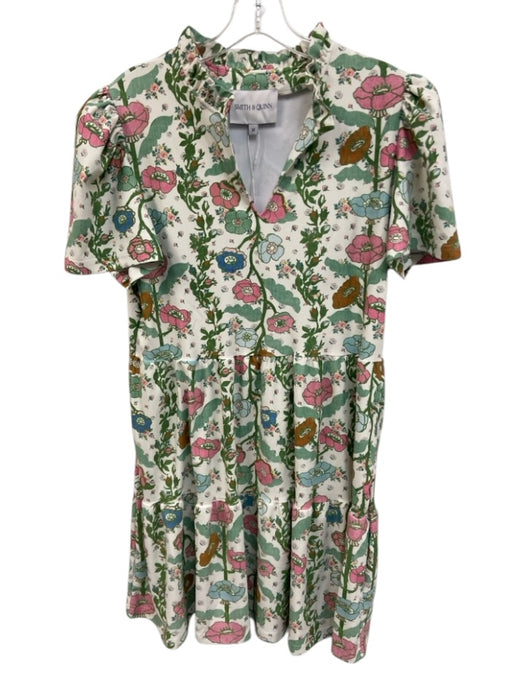 Smith & Quinn Size M White, Green & mutli Polyester Blend Ruffle Neck Dress White, Green & mutli / M