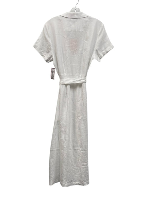 Quince Size M White Linen Collared V Neck Button Down short sleeve Dress White / M