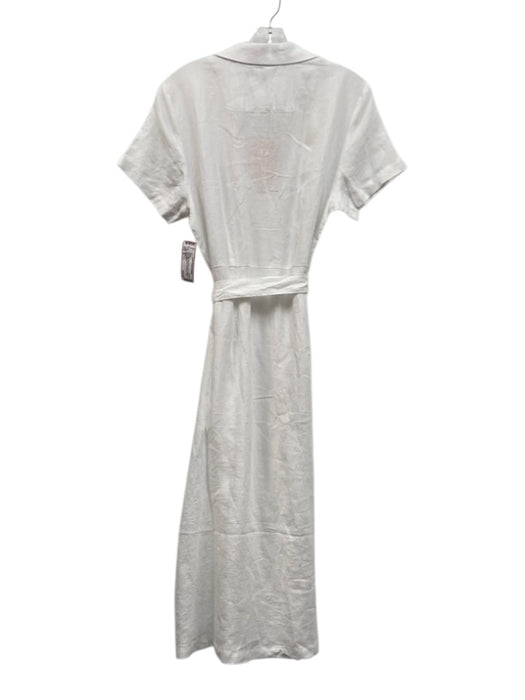 Quince Size M White Linen Collared V Neck Button Down short sleeve Dress White / M