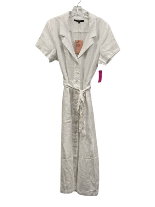 Quince Size M White Linen Collared V Neck Button Down short sleeve Dress White / M