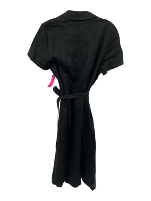 Quince Size S Black Linen Collared V Neck Button Down short sleeve Dress Black / S