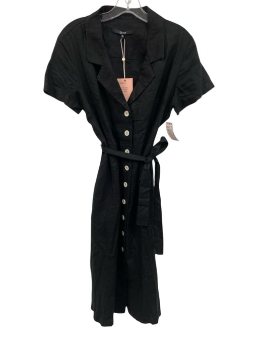 Quince Size S Black Linen Collared V Neck Button Down short sleeve Dress Black / S