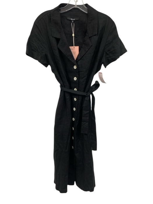 Quince Size S Black Linen Collared V Neck Button Down short sleeve Dress Black / S