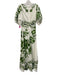 Farm Rio Size S Green & White Cotton Blend Back Zip Floral Print V Neck Dress Green & White / S
