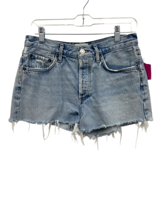 Agolde Size 28 Light Wash Denim Button & Zip Raw Hem Pockets Shorts Light Wash / 28