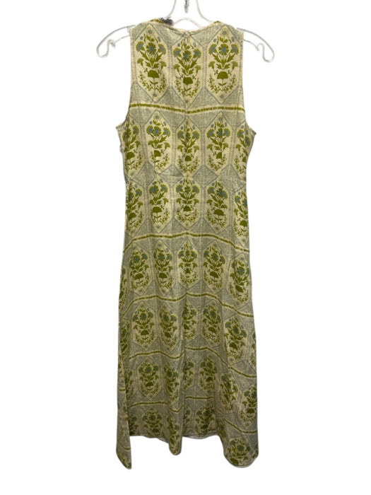 Hunter Bell Size 6 Beige, Green, Blue Linen & Rayon Sleeveless Floral Midi Dress Beige, Green, Blue / 6