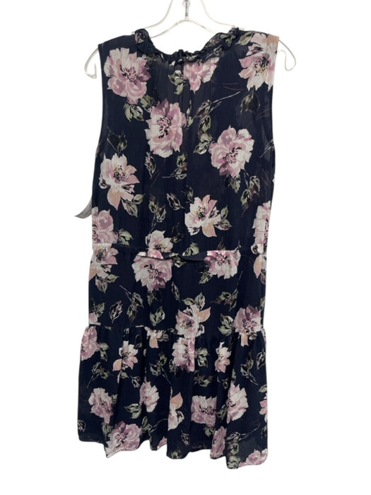 Rebecca Taylor Size 8 Navy & Multi Silk Blend Sleeveless Floral Button Up Dress Navy & Multi / 8