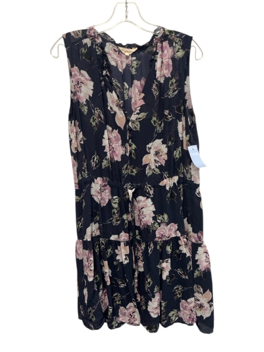 Rebecca Taylor Size 8 Navy & Multi Silk Blend Sleeveless Floral Button Up Dress Navy & Multi / 8