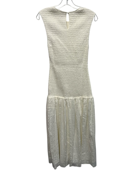 Marie Oliver Size S White Cotton & Rayon Sleeveless Smocked Bodice Midi Dress White / S