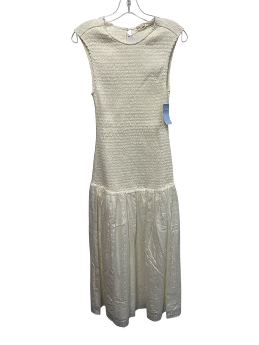 Marie Oliver Size S White Cotton & Rayon Sleeveless Smocked Bodice Midi Dress White / S