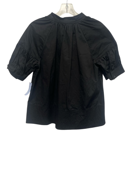 Tuckernuck Size S Black Cotton Short Sleeve Split Neck pleats Top Black / S