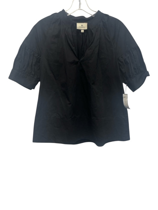 Tuckernuck Size S Black Cotton Short Sleeve Split Neck pleats Top Black / S