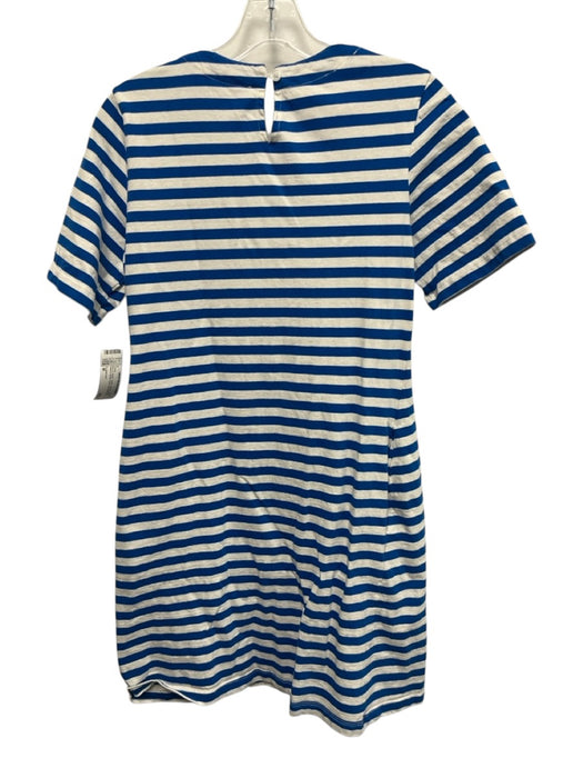 Tuckernuck Size M Blue & White Cotton Striped Short Sleeve Below Knee Dress Blue & White / M