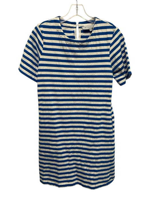 Tuckernuck Size M Blue & White Cotton Striped Short Sleeve Below Knee Dress Blue & White / M